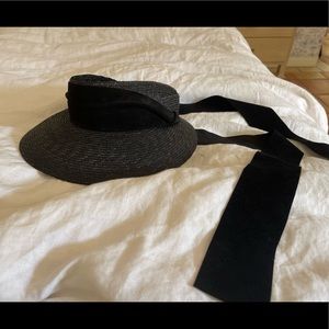 Janessa Leone black straw visor hat with ribbon